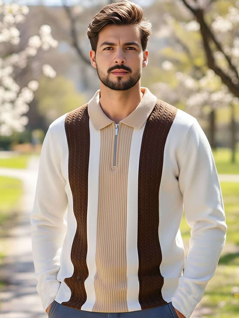 men color block long sleeve regular fit polo t-shirt - 22467135 -  Standard Image - 1