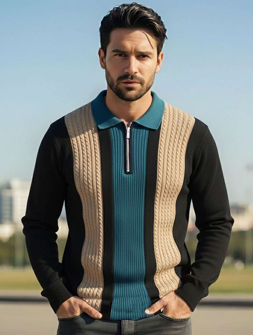 men color block long sleeve regular fit polo t-shirt - 22467136 -  Standard Image - 1