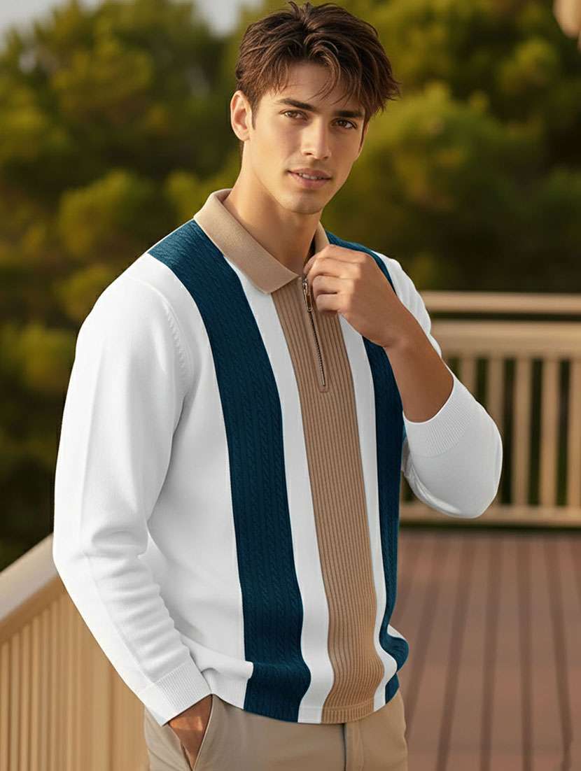 men color block long sleeve regular fit polo t-shirt - 22467137 -  Standard Image - 1