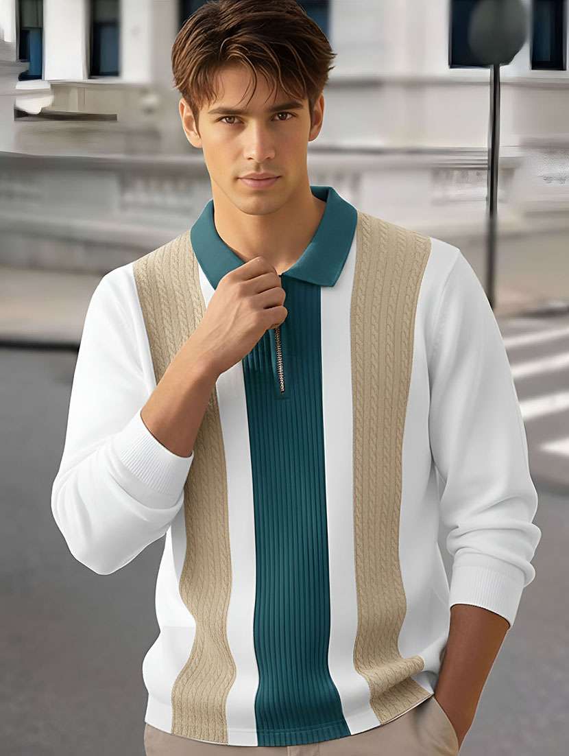 men color block long sleeve regular fit polo t-shirt - 22467141 -  Standard Image - 1