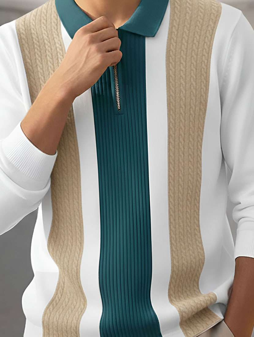 men color block long sleeve regular fit polo t-shirt - 22467141 -  Standard Image - 4