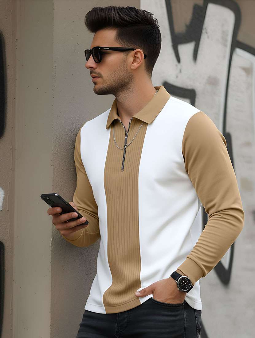 men color block long sleeve regular fit polo t-shirt - 22467142 -  Standard Image - 1
