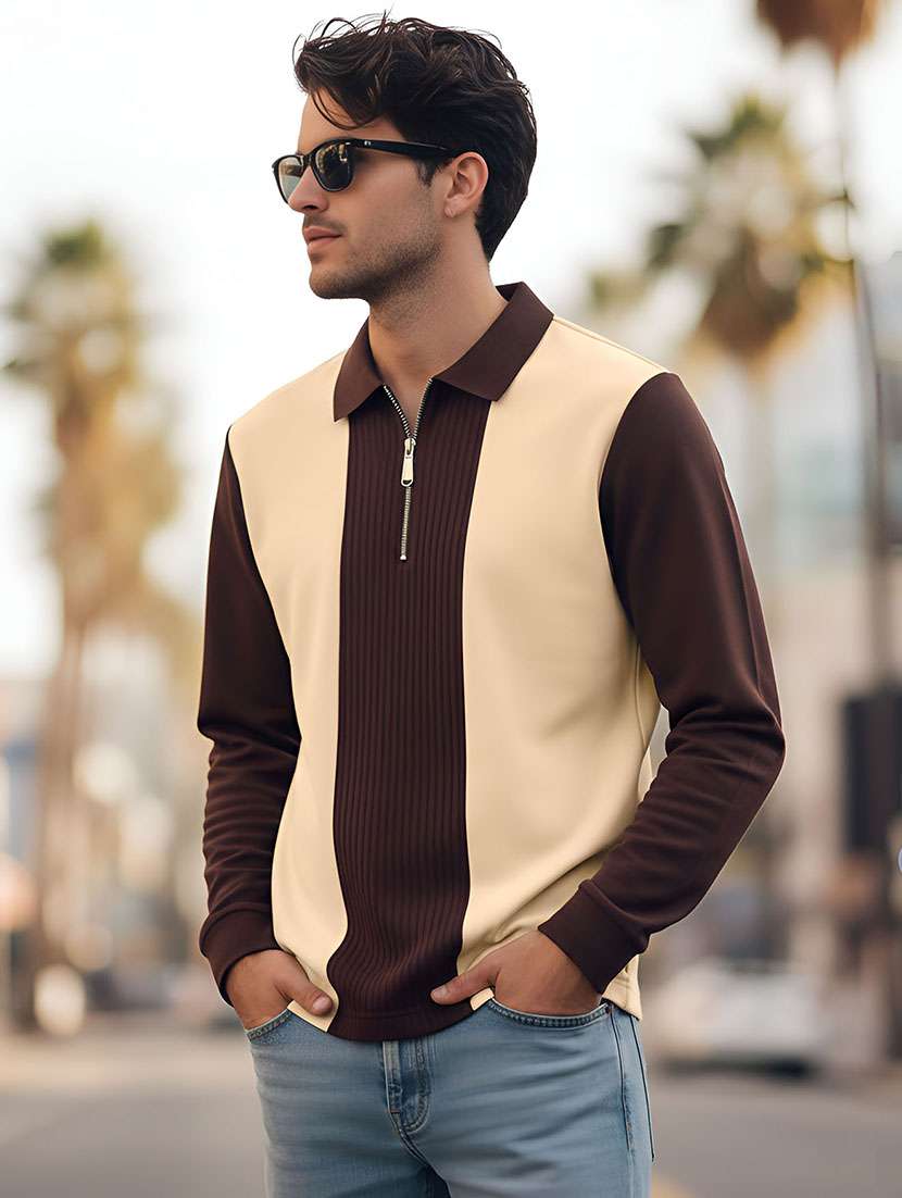 men color block long sleeve regular fit polo t-shirt - 22467144 -  Standard Image - 1