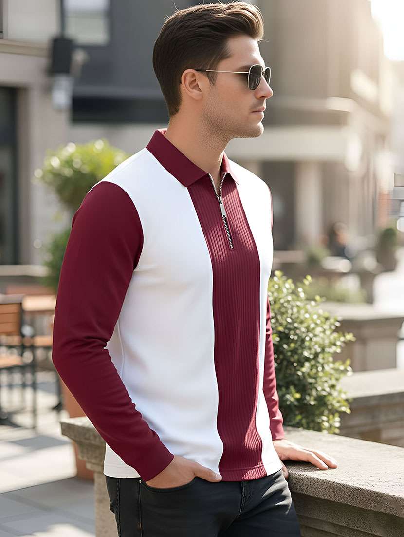 men color block long sleeve regular fit polo t-shirt - 22467146 -  Standard Image - 1