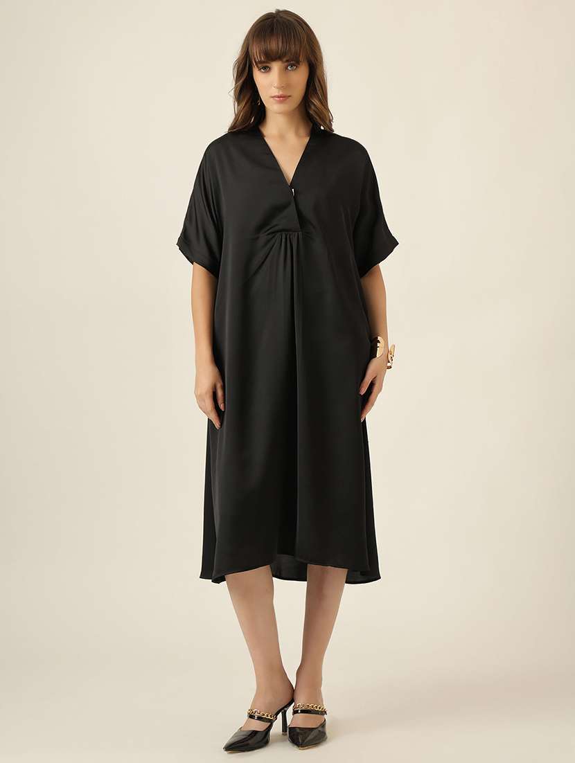 women solid short sleeve a-line dress - 22467469 -  Standard Image - 1