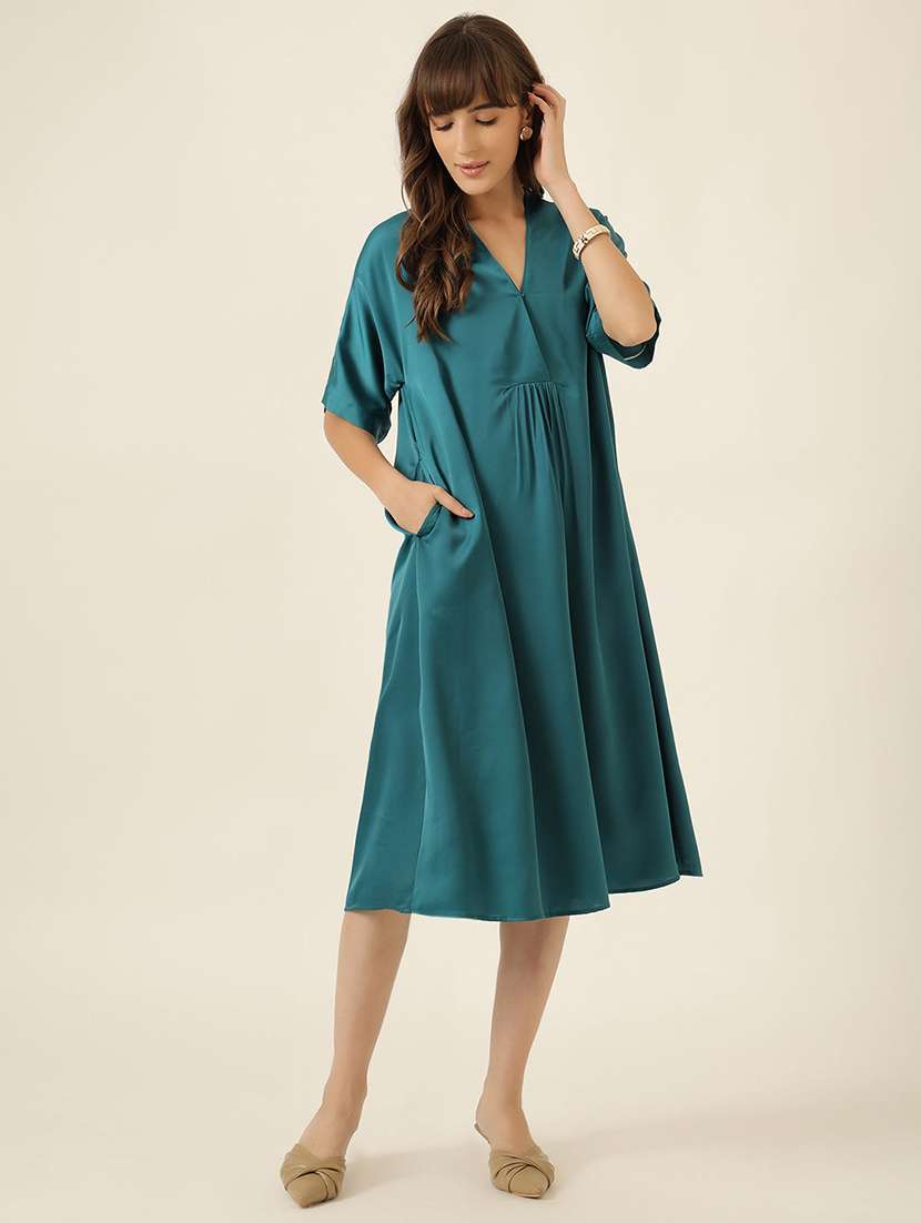 women solid short sleeve a-line dress - 22467470 -  Standard Image - 1