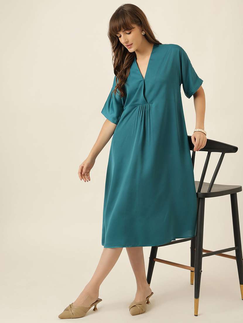 women solid short sleeve a-line dress - 22467470 -  Standard Image - 4