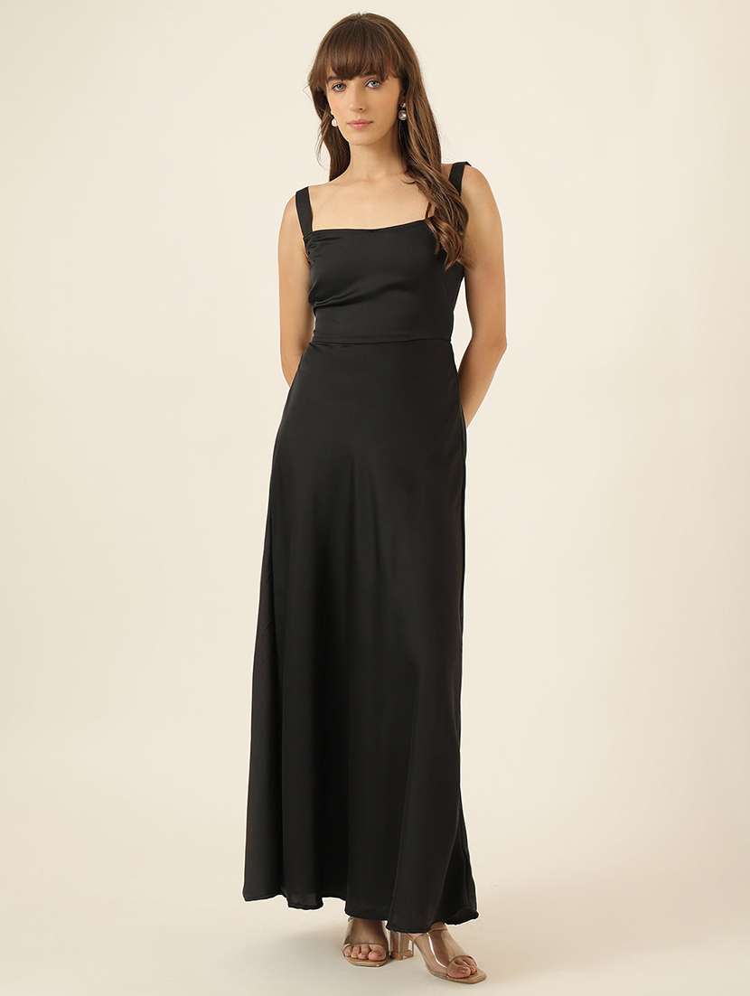 women solid shoulder strap a-line maxi dress - 22467471 -  Standard Image - 1
