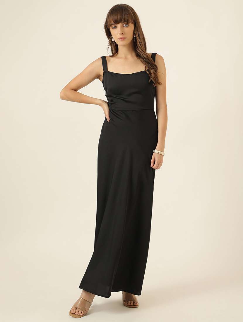 women solid shoulder strap a-line maxi dress - 22467471 -  Standard Image - 4