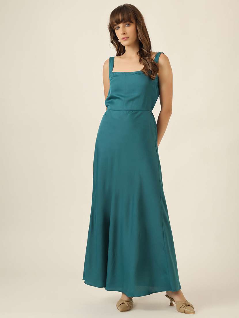 women solid shoulder strap a-line maxi dress - 22467472 -  Standard Image - 1