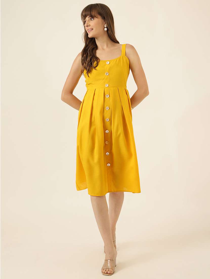 women solid shoulder strap a-line dress