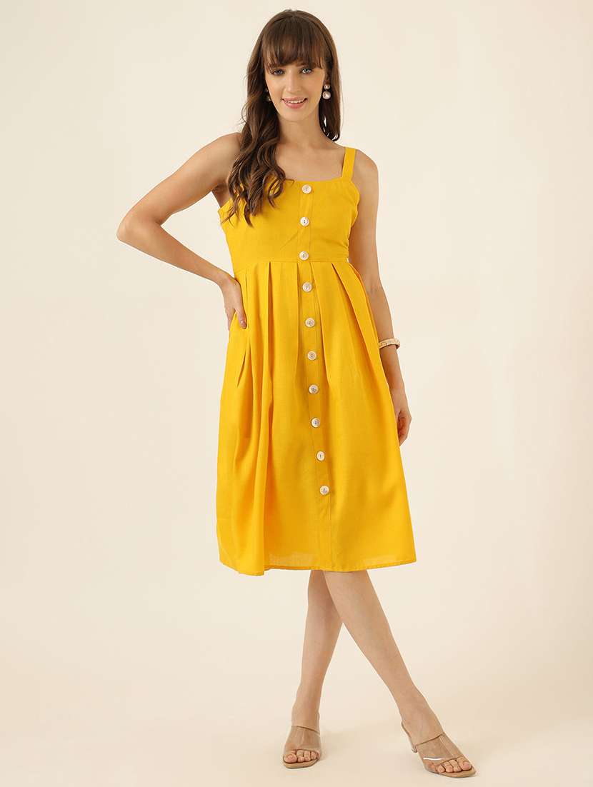 women solid shoulder strap a-line dress - 22467474 -  Standard Image - 1