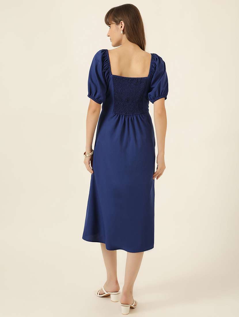 women solid puff sleeve a-line dress - 22467475 -  Standard Image - 4