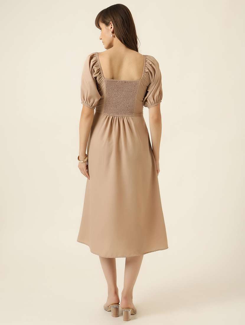women solid puff sleeve a-line dress - 22467476 -  Standard Image - 4
