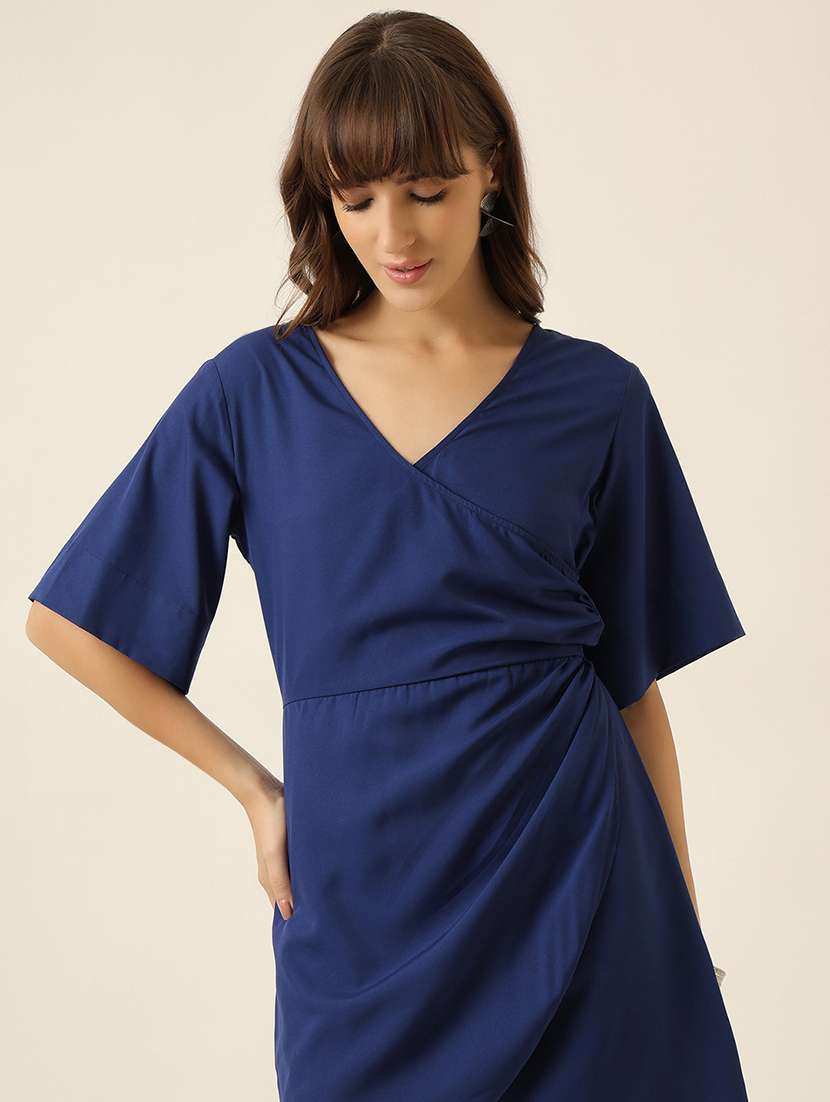 women solid short sleeve a-line dress - 22467477 -  Standard Image - 4