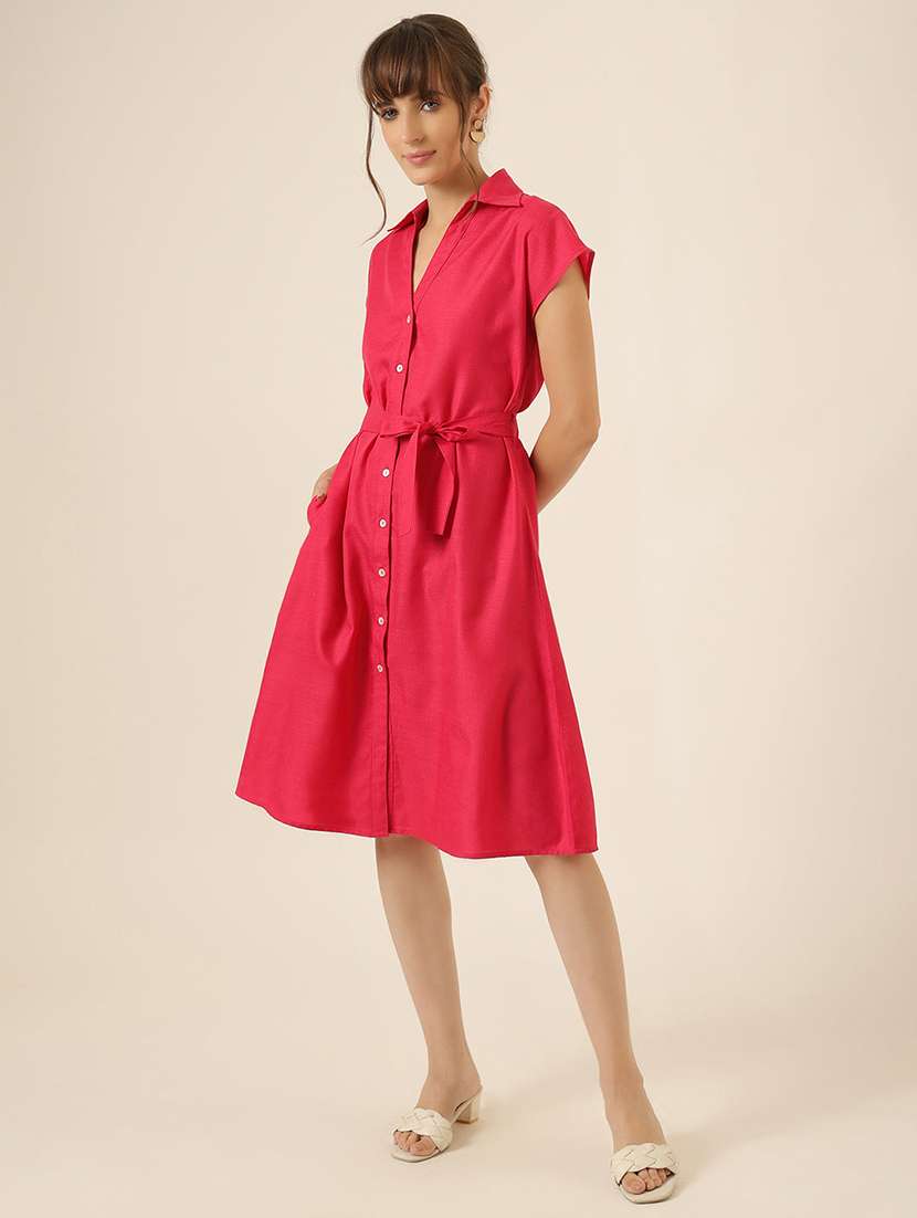 women solid short sleeve a-line dress