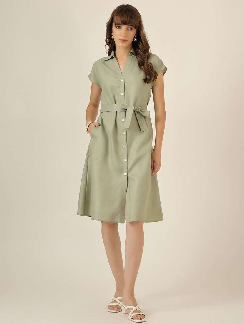 women solid short sleeve a-line dress - 22467482 -  Standard Image - 1