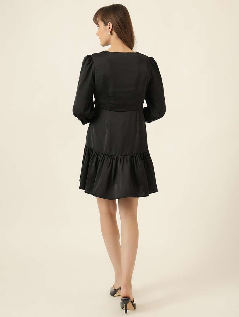women solid puff sleeve tiered dress - 22467483 -  Standard Image - 4