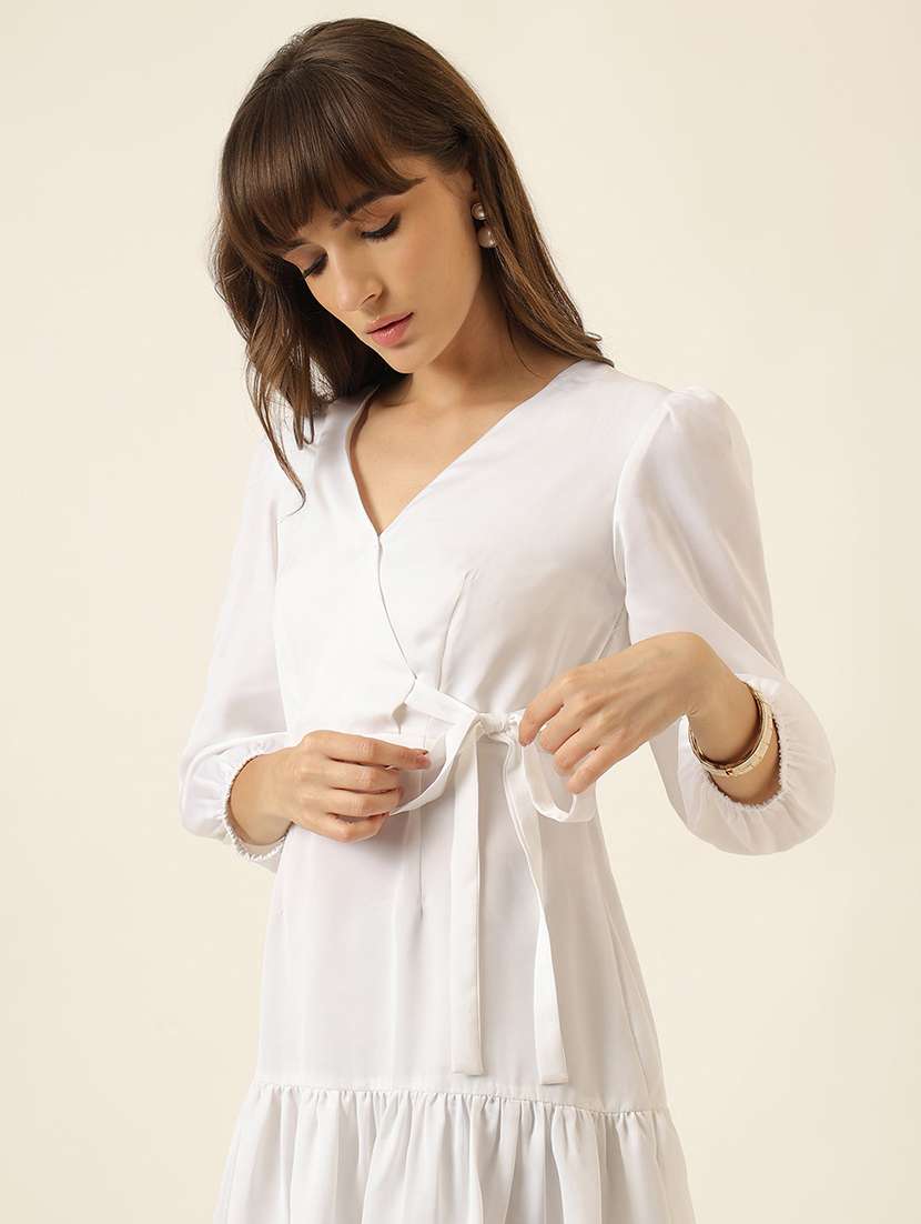 women solid puff sleeve tiered dress - 22467484 -  Standard Image - 1
