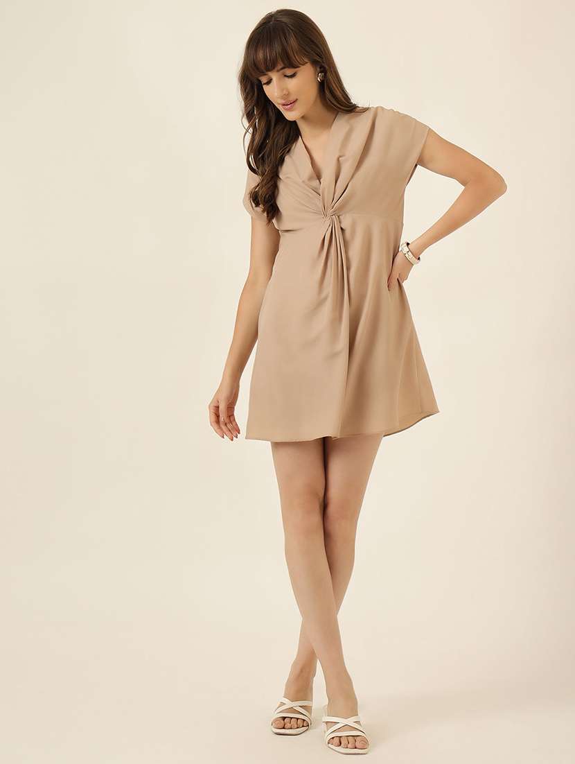 women solid short sleeve a-line dress