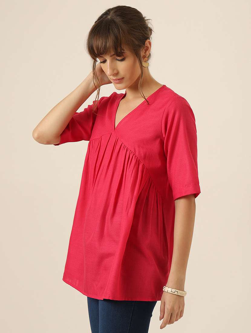 women solid short sleeve a-line top - 22467490 -  Standard Image - 1