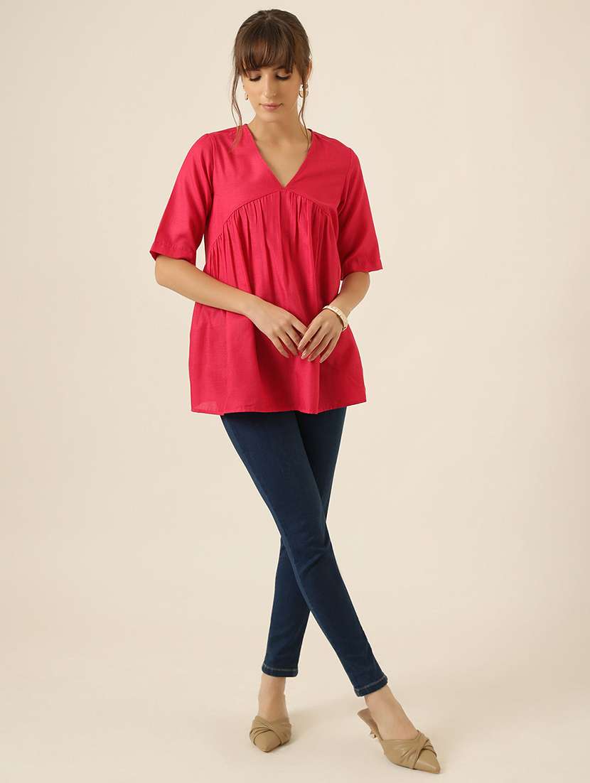 women solid short sleeve a-line top - 22467490 -  Standard Image - 4