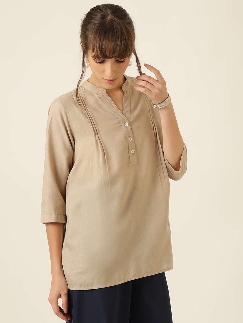women solid three quarter sleeve a-line top - 22467491 -  Standard Image - 1