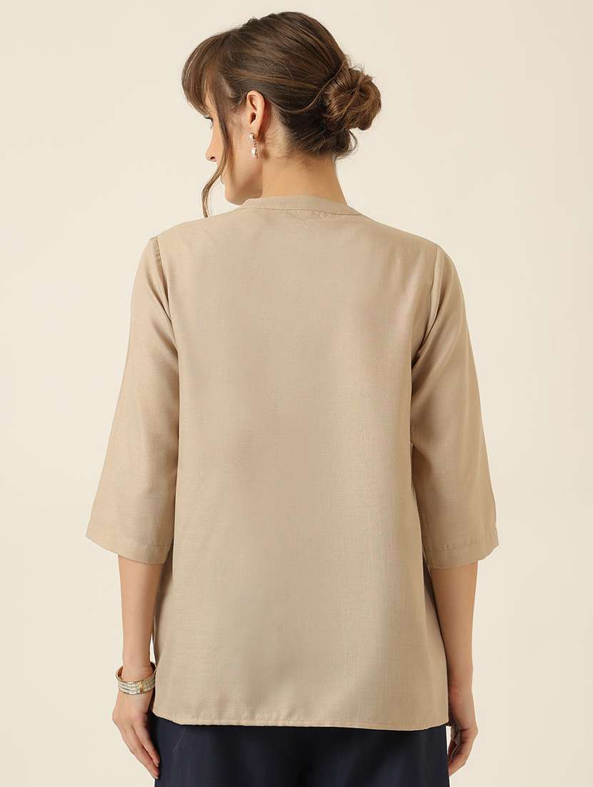 women solid three quarter sleeve a-line top - 22467491 -  Standard Image - 4