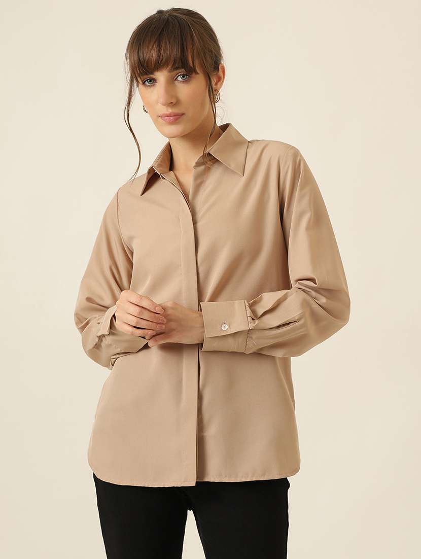 women solid long sleeve regualr fit shirt