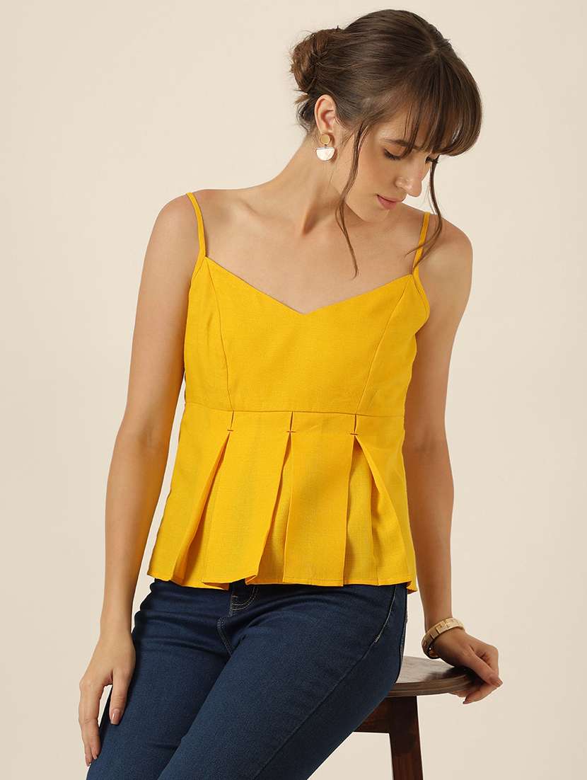 women solid shoulder strap peplum top - 22467496 -  Standard Image - 1