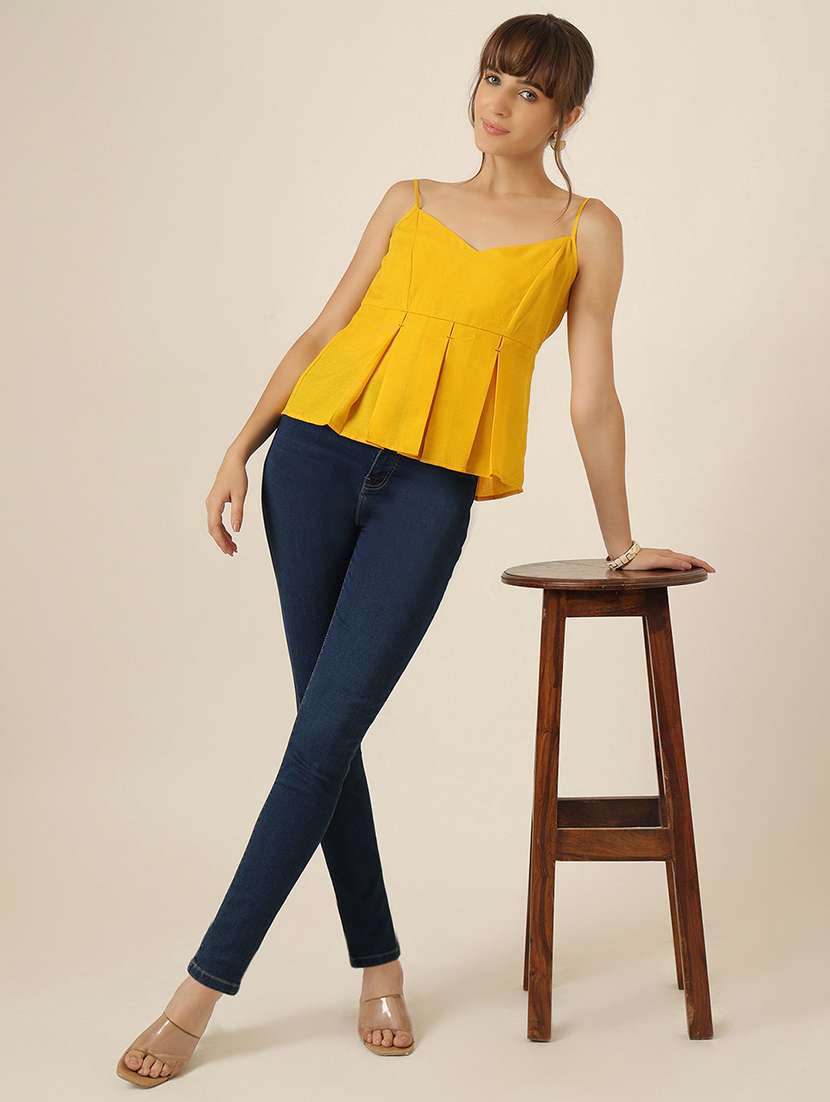 women solid shoulder strap peplum top - 22467496 -  Standard Image - 4
