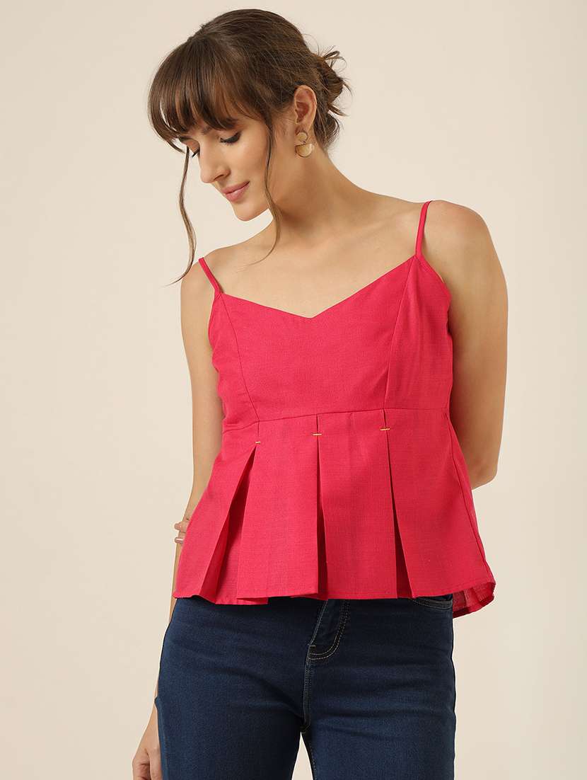 women solid shoulder strap peplum top - 22467497 -  Standard Image - 1