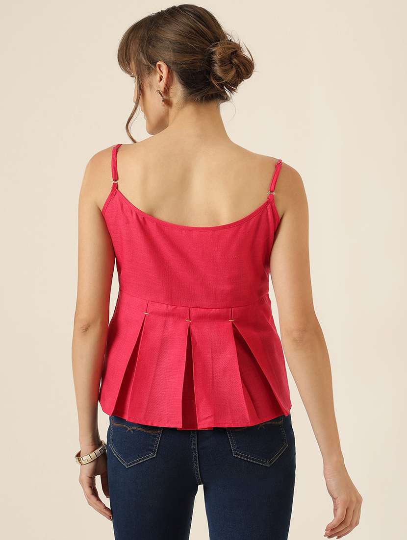 women solid shoulder strap peplum top - 22467497 -  Standard Image - 4