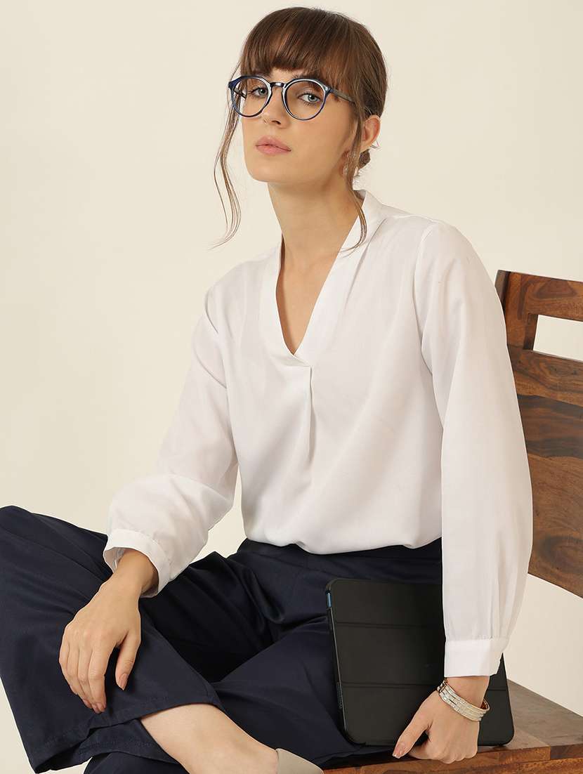 women solid long sleeve top 