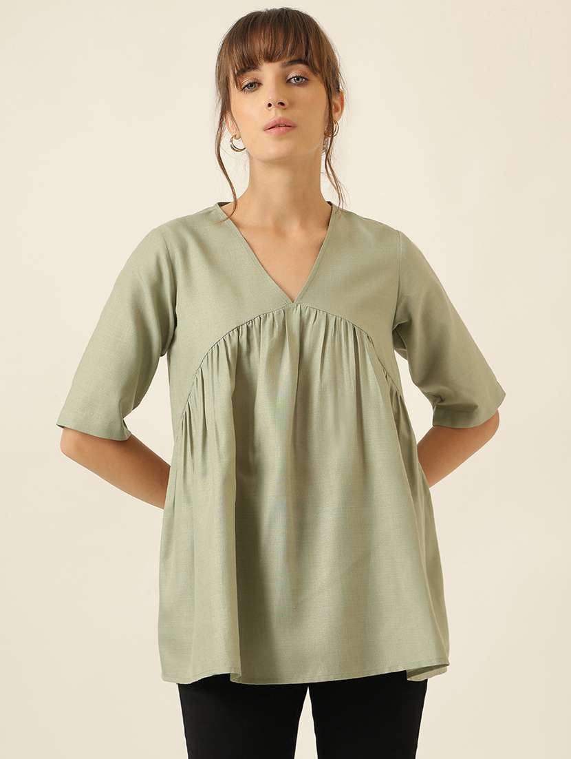 women solid short sleeve a-line top - 22467502 -  Standard Image - 1