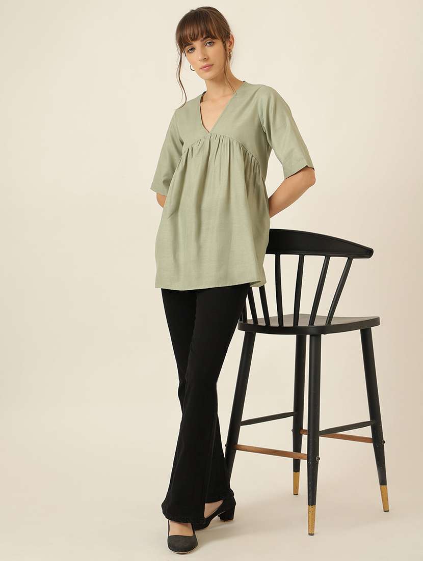 women solid short sleeve a-line top - 22467502 -  Standard Image - 4