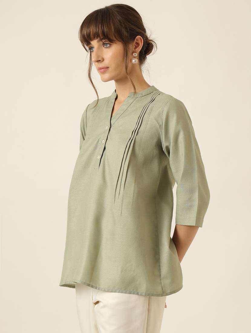 women solid three quarter sleeve a-line top - 22467505 -  Standard Image - 1