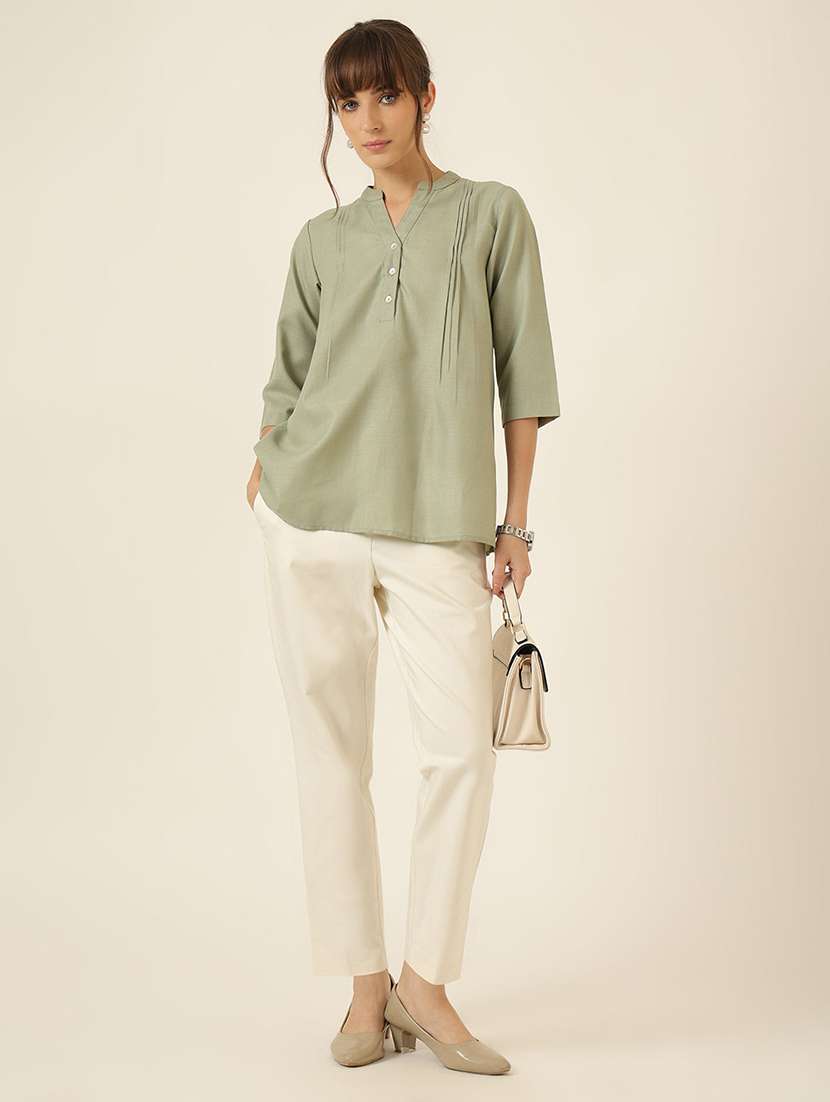 women solid three quarter sleeve a-line top - 22467505 -  Standard Image - 4