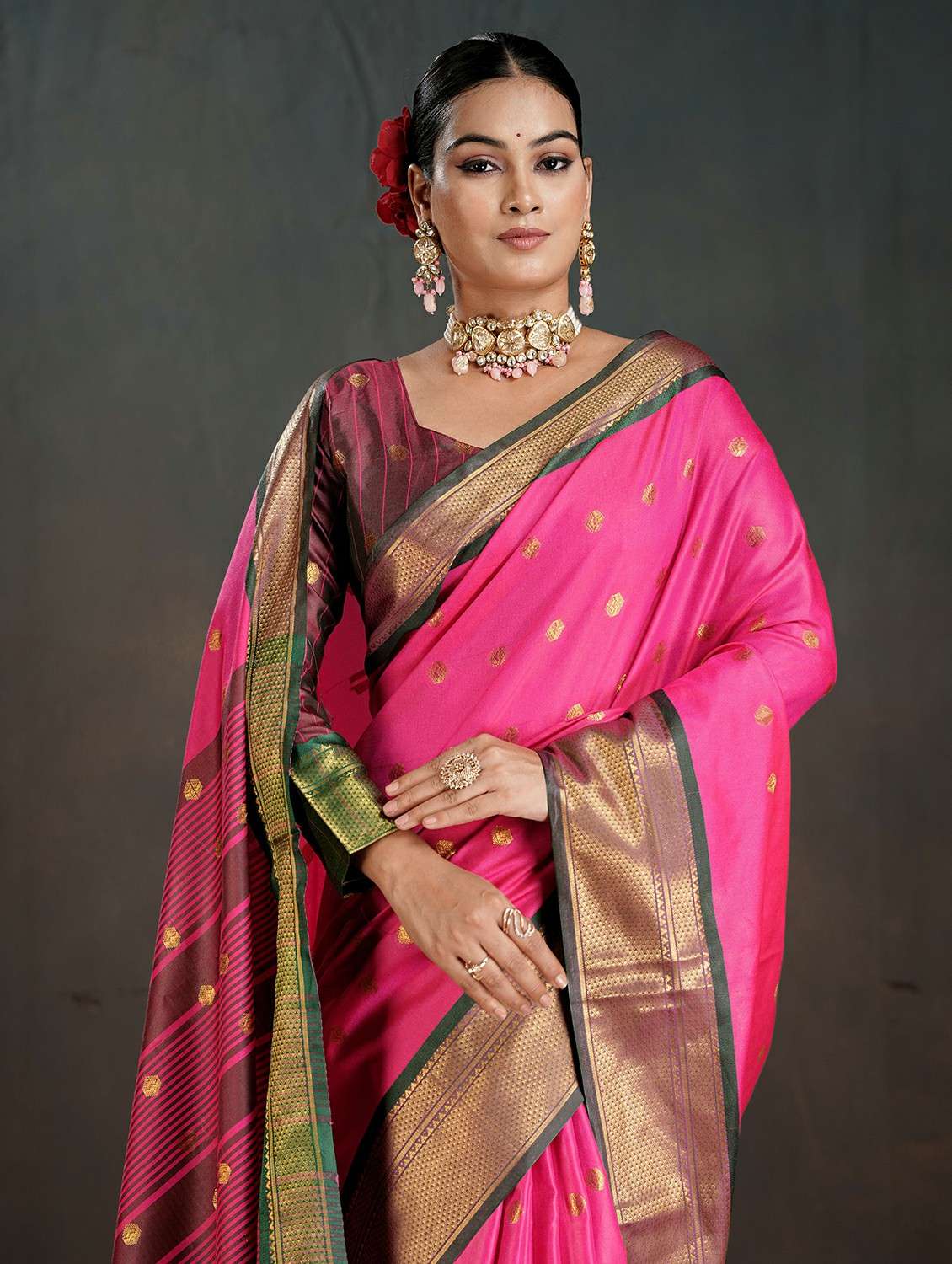 women pink embellished saree with blouse - 22467569 -  Standard Image - 1