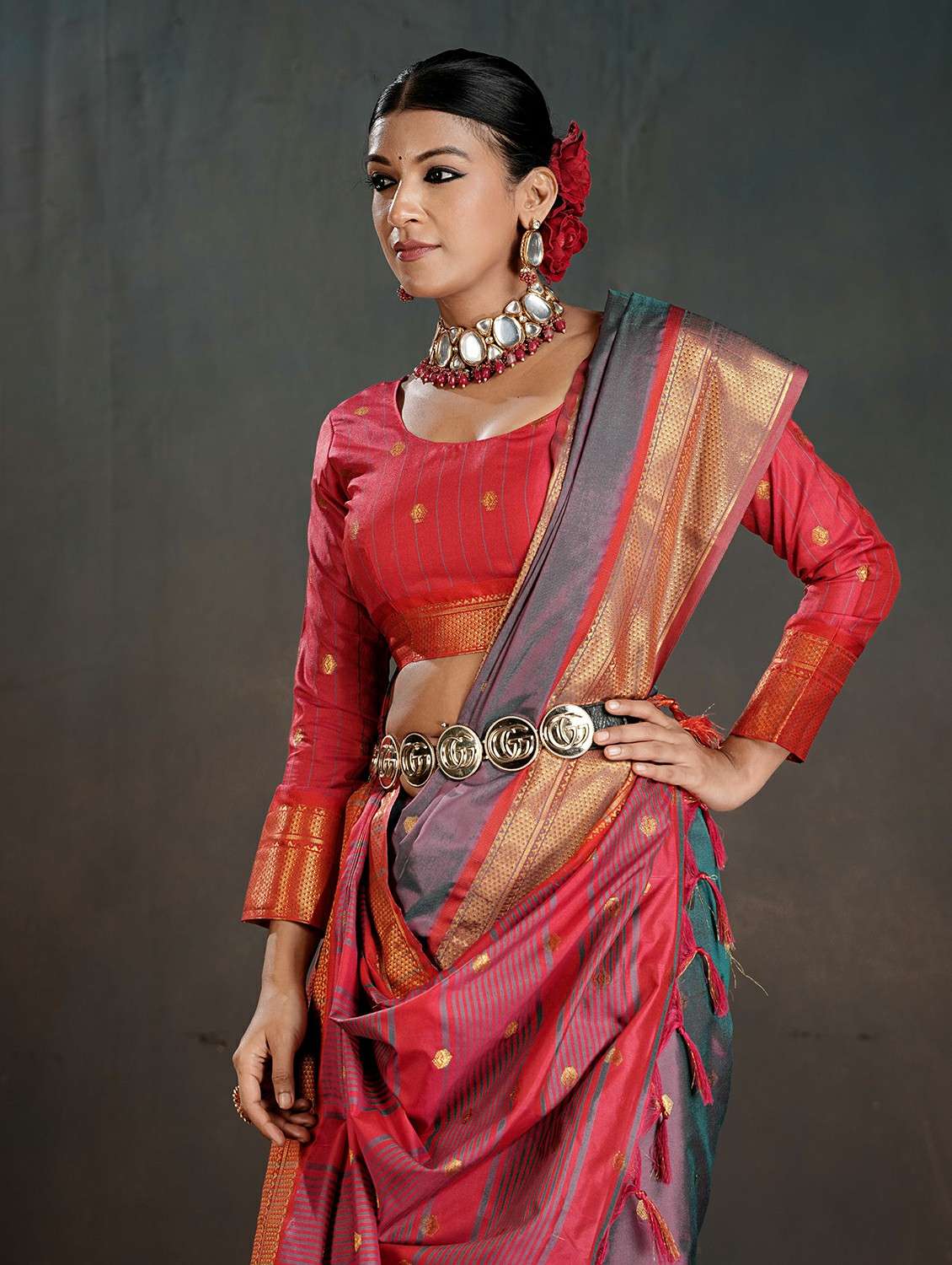 women embellished saree with blouse - 22467571 -  Standard Image - 1