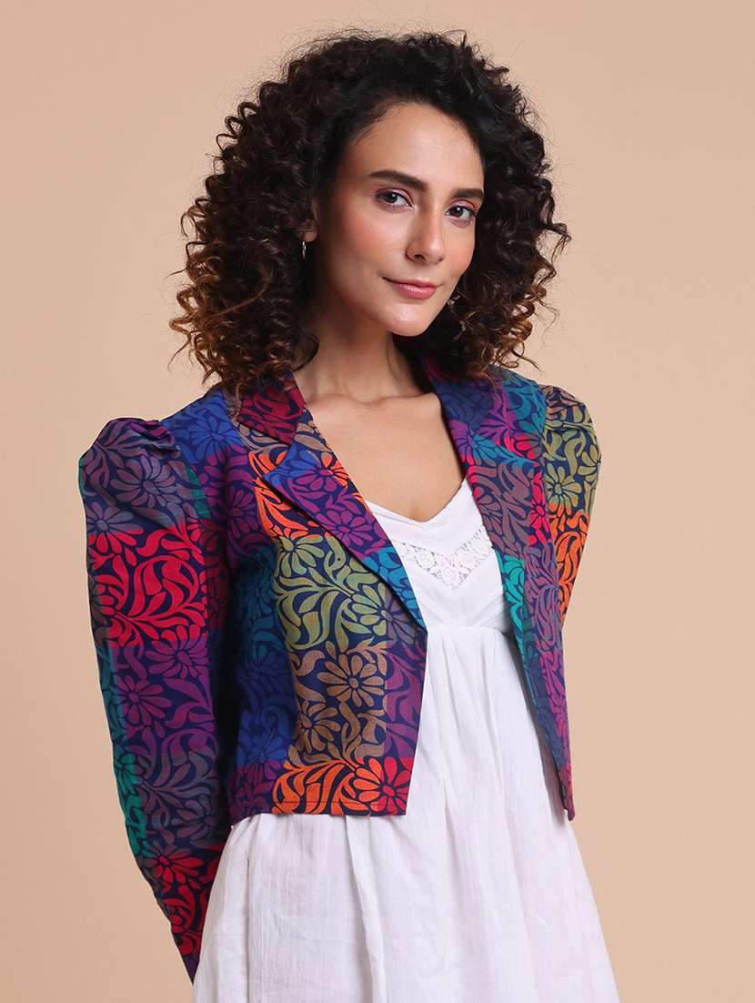women printed multi colored cotton crop shacket - 22467586 -  Standard Image - 1