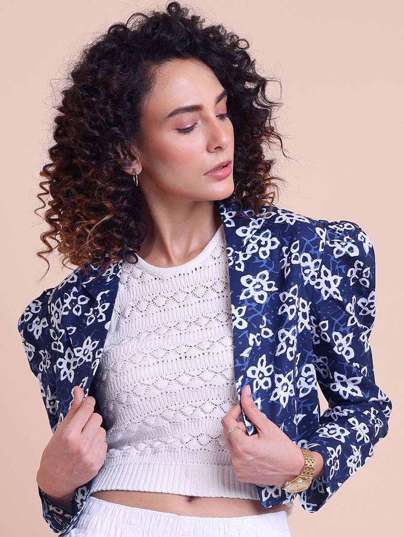 women floral blue cotton regular shacket - 22467587 -  Standard Image - 1
