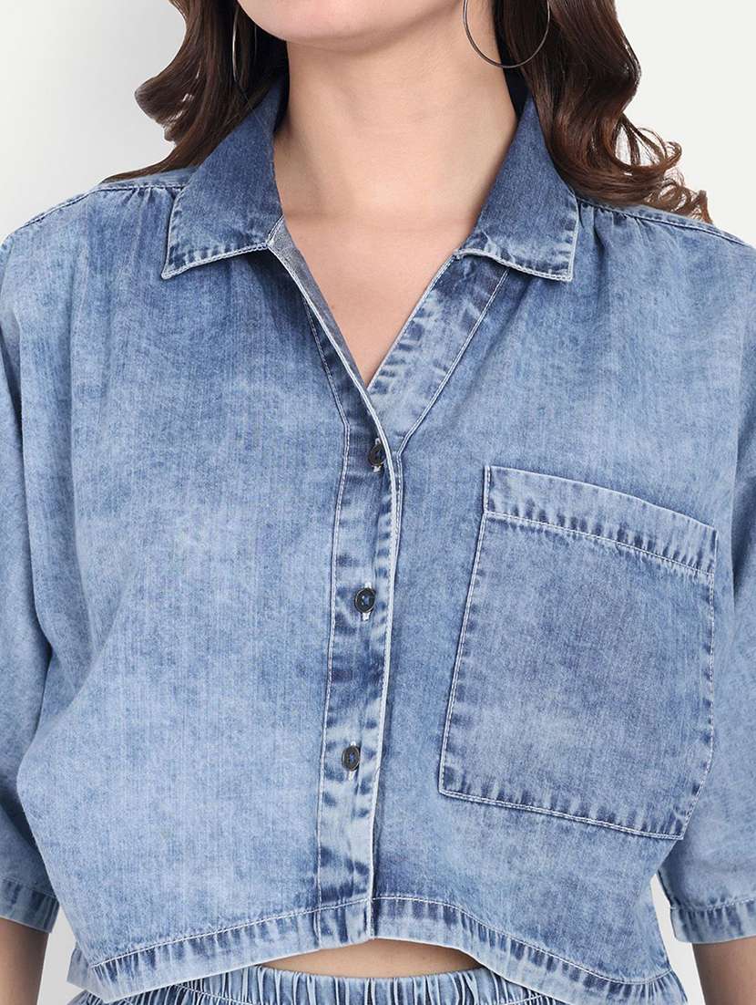 women blue cotton shirt and trouser set co-ord - 22467596 -  Standard Image - 1
