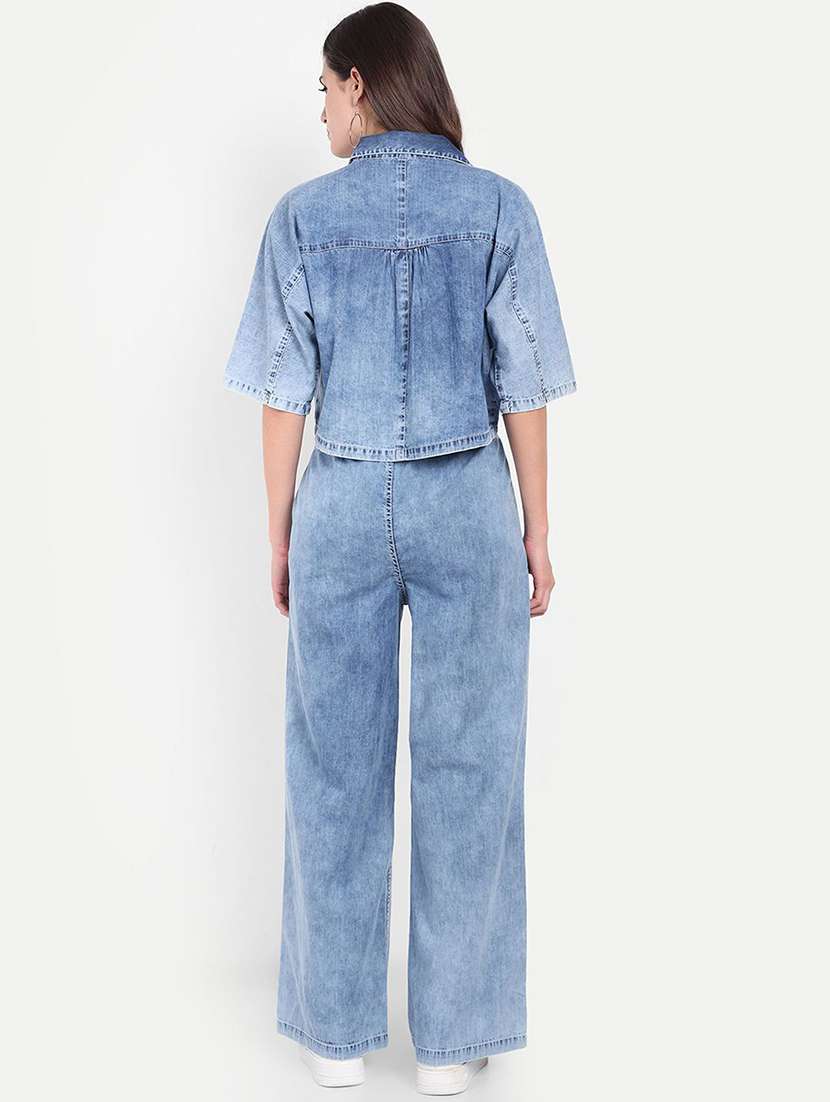 women blue cotton shirt and trouser set co-ord - 22467596 -  Standard Image - 4
