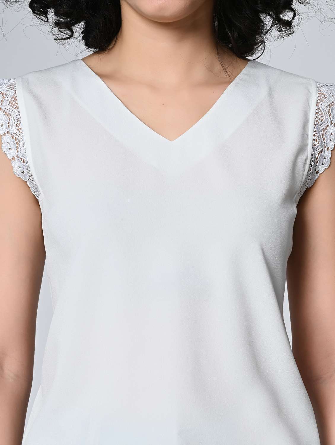 women solid white crepe regular top - 22467608 -  Standard Image - 1