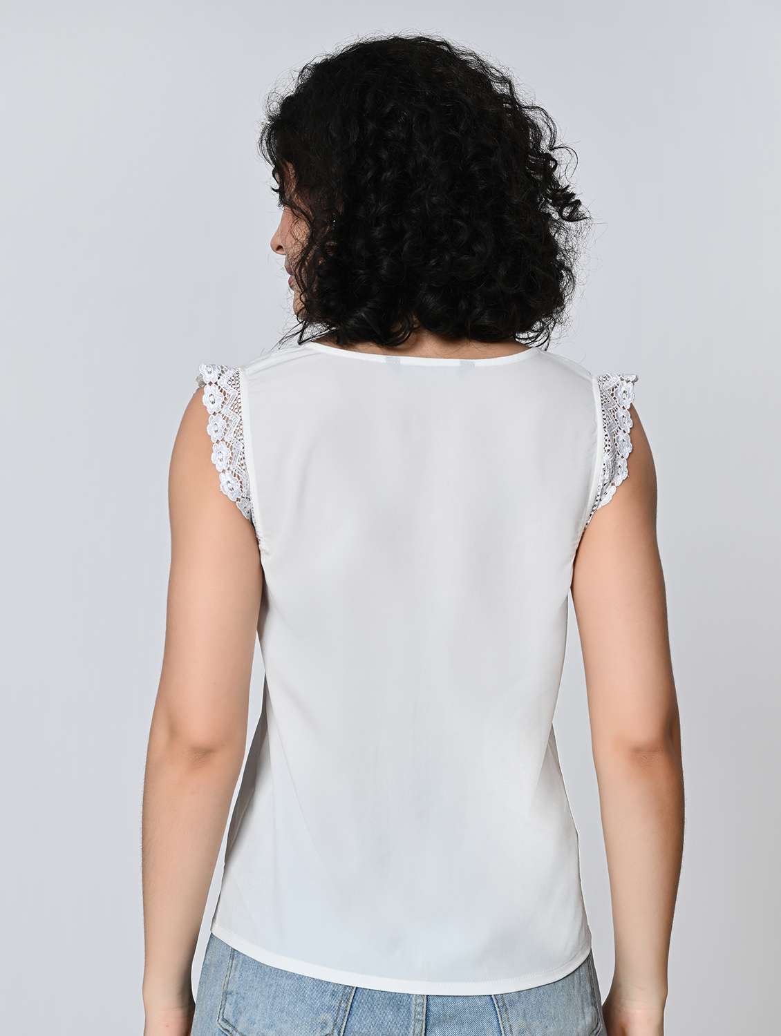 women solid white crepe regular top - 22467608 -  Standard Image - 4