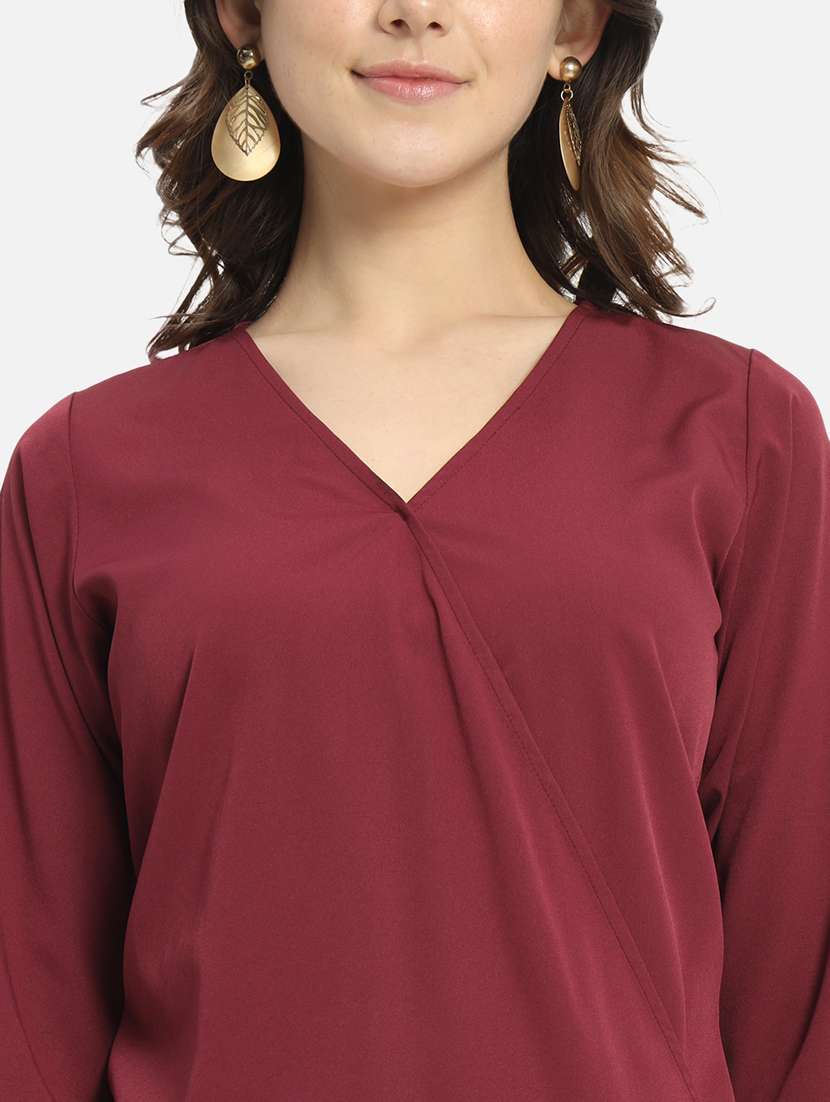 women solids maroon crepe regular top - 22467610 -  Standard Image - 1