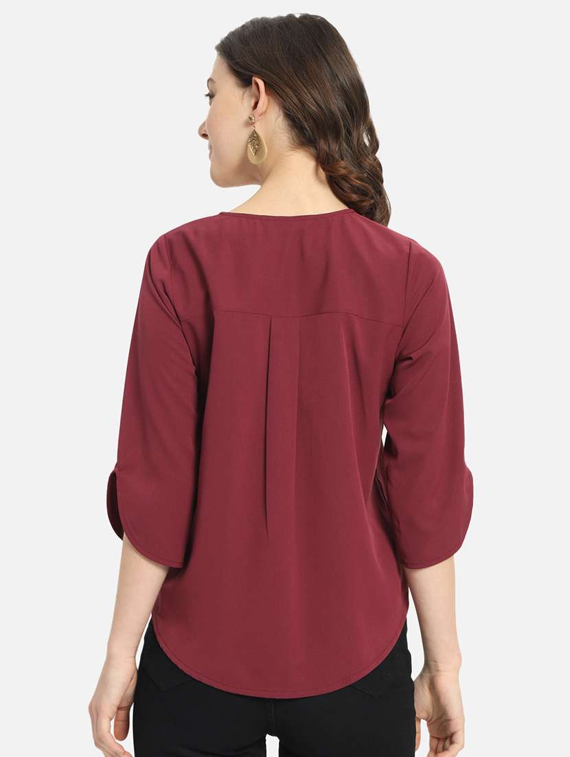 women solids maroon crepe regular top - 22467610 -  Standard Image - 4