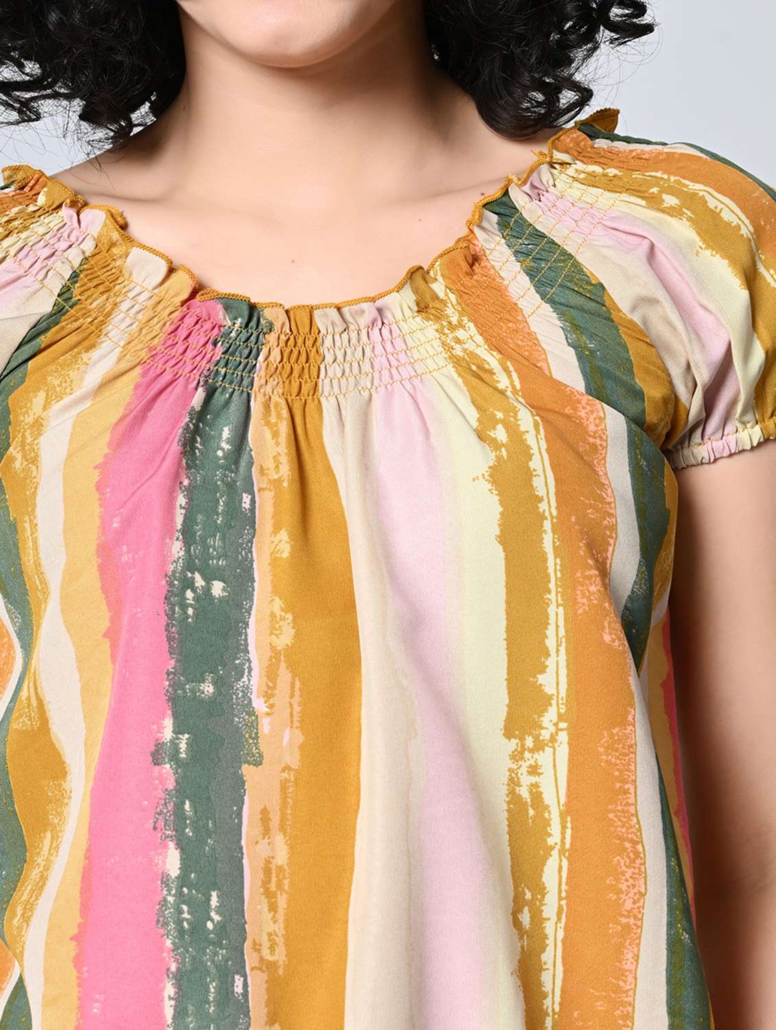 Women Stripes Multi Colored Crepe Regular Top - 22467614 -  Standard Image - 1