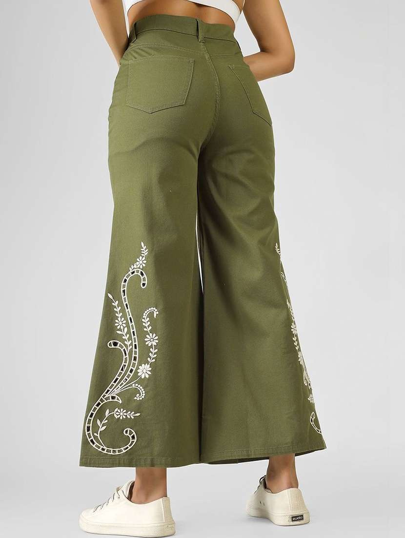 Women Olive Cotton Jean - 22467623 -  Standard Image - 4